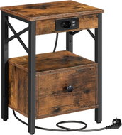 Songmics and Vasagle Zrava Bedside Table 38cm with Charging Station, Brown-Black - Night Stand