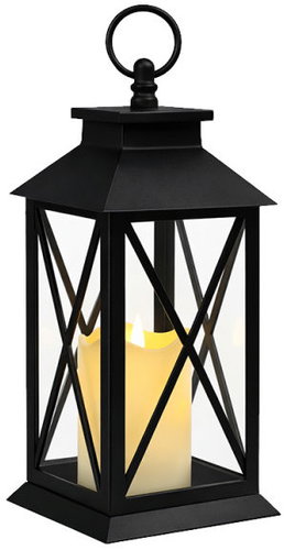 Verk 12386 Decorative LED Lantern with Candle, 28cm, 3× AAA Batteries, Black - Lantern - Main image