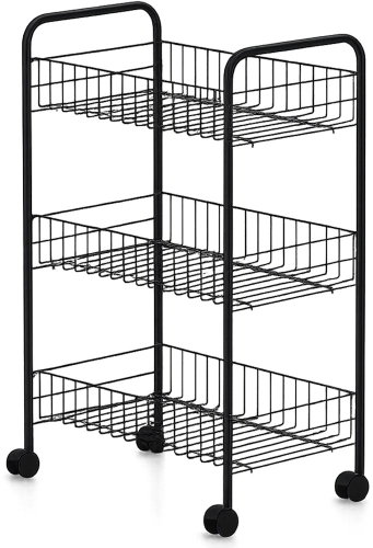 DuraHome Rolling Shelving Unit, 3 Tiers, Black - Cart - Main image