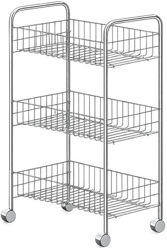 DuraHome Rolling Shelving Unit, 3 Tiers, Silver - Cart - Main image