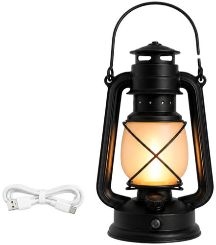 Verk 12452 Retro LED lucerna s efektem plamene, 3 režimy svícení, USB, černá - Lantern - Main image