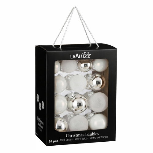 LAALU Sada ozdob kulaté střbrné 26 ks, skleněné, 5-7 cm - Christmas Ornaments - Main image