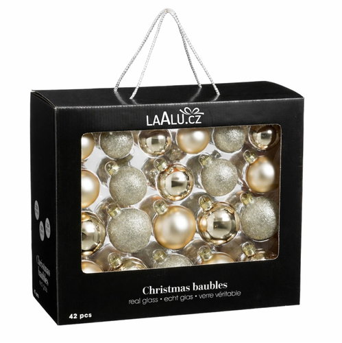 LAALU Sada ozdob kulaté champagne 42 ks, skleněné, 7 cm - Christmas Ornaments - Main image