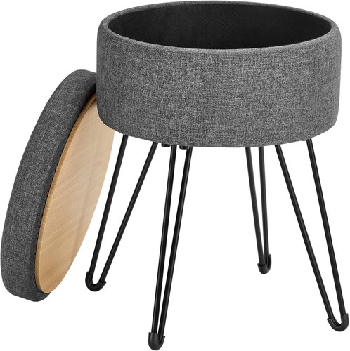Songmics and Vasagle Lomo Stool with Storage 9.4L, Grey-Black - Ottoman - Main image