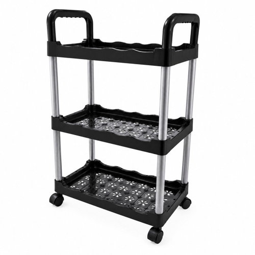 Verk 27738 Mobile Shelving Unit on Wheels, 3 Shelves, 78 × 48 × 26cm, Black - Cart - Main image