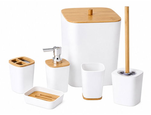 Verk 27642 Bathroom Accessory Set with Bamboo Elements 6 pcs, White - Bathroom Accessory Set - Main image