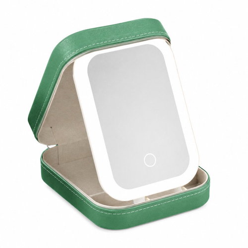 Verk 27637 Travel Cosmetic Organiser with LED Mirror, USB, Green - Makeup Organiser - Main image