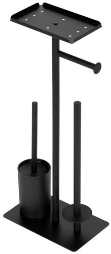 ModernHome AIE-46 Stojan na toaletní papír s WC štětkou a policí, černý - Free Standing Toilet Roll Holder - Main image