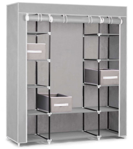 Massido 680011 Large Fabric Wardrobe with Drawers 45 × 135 × 170cm, Grey - Wardrobe - Main image