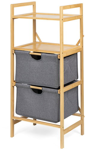 HOUSE 5 Bamboo Storage Shelving Unit, 2 Baskets, Grey - Shelving Unit - Main image