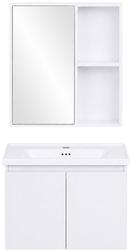 ModernHome TKJ-BC-65 Bathroom Hanging Set with Mirror and Basin, White - Bathroom Set - Main image