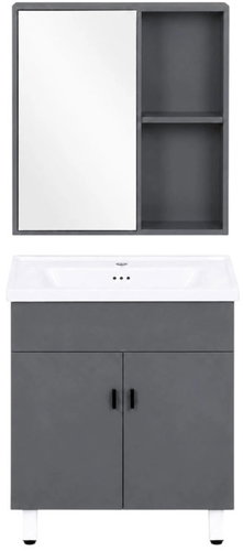 MultiGarden TKJ-BC-P007 Bathroom Set with Basin and Mirrored Cabinet, Grey - Bathroom Set - Main image