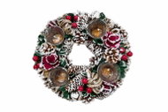 Goba Přírodní adventní věnec 3001202, červený, zasněžený, skleněné kalíšky, průměr 32 cm - Wreath