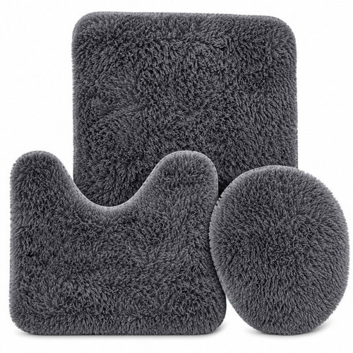 Verk 27602 Quick-Drying Bathroom Mat Set, 3pcs, Grey - Bath Mat - Main image