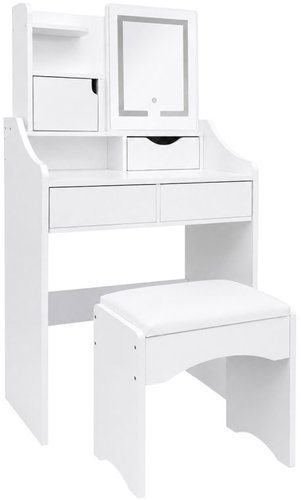 ModernHome ZDT-14 Dressing table with mirror and LED lighting, stool, white - Dressing Table - Main image