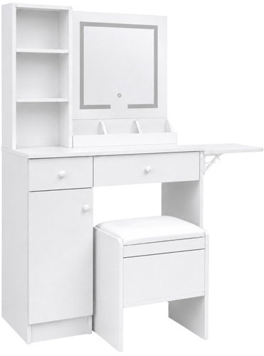 ModernHome ZDT-25 Dressing table with mirror and LED lighting, stool, white - Dressing Table - Main image