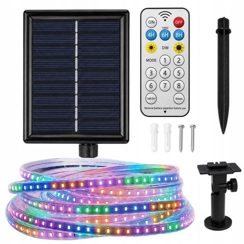 Verk 12470 Solar-powered RGB LED strip, 5 m, IP65, remote control, twilight sensor - LED Light Strip - Main image