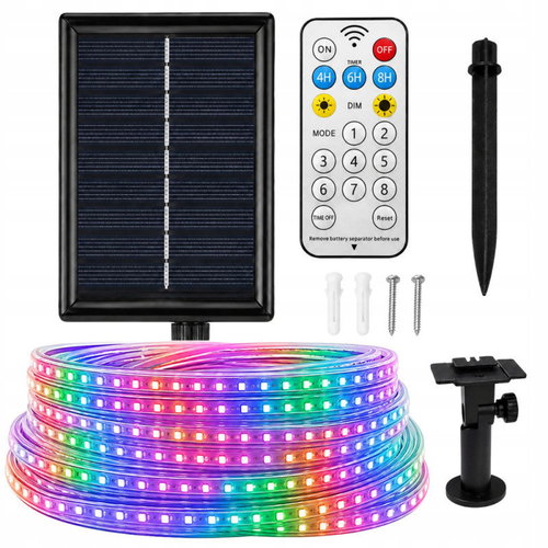 Verk 12471 Solar-powered RGB LED strip, 10 m, IP65, remote control, twilight sensor - LED Light Strip - Main image