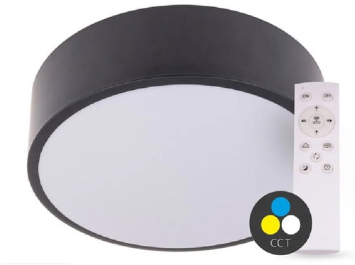 T-LED Round LED Ceiling Light, 300 mm, 24 W, CCT with remote control, black - LED Light - Main image