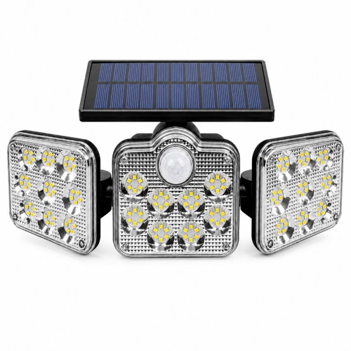 PHgate 138-LED Outdoor Solar Lamp with 3 Panels, PIR Sensor and Remote Control - Wall Lamp - Main image