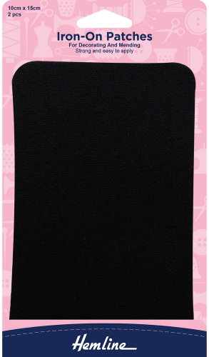 Hemline Nažehlovací džínová záplata 10 × 15 cm, 2 ks, černá - Iron-On Patch - Main image