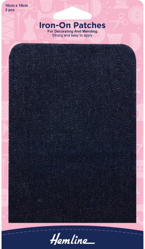Hemline Nažehlovací džínová záplata 10 × 15 cm, 2 ks, tmavě modrá - Iron-On Patch - Main image