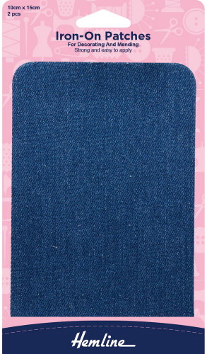 Hemline Nažehlovací džínová záplata 10 × 15 cm, 2 ks, modrá - Iron-On Patch - Main image