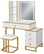 KIK KX2637 Toaletní stolek s LED zrcadlem, skříňkou a taburetem, bílo-zlatý - Dressing Table