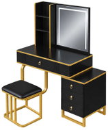 KIK KX2637 Toaletní stolek s LED zrcadlem, skříňkou a taburetem, černo-zlatý - Dressing Table