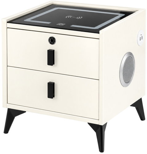 KIK KX2635 Smart Bedside Table with Fingerprint Lock and Wireless Charging, Cream - Night Stand - Main image