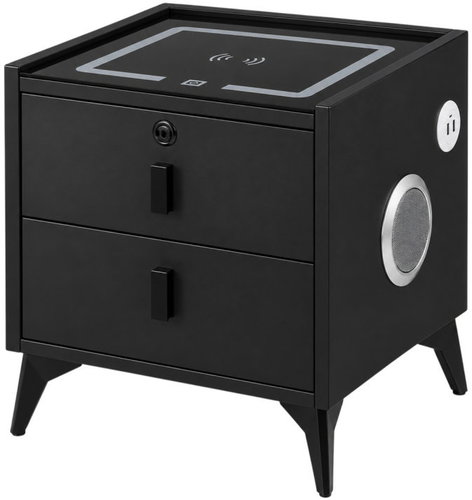 KIK KX2635 Smart Bedside Table with Fingerprint Lock and Wireless Charging, Black - Night Stand - Main image