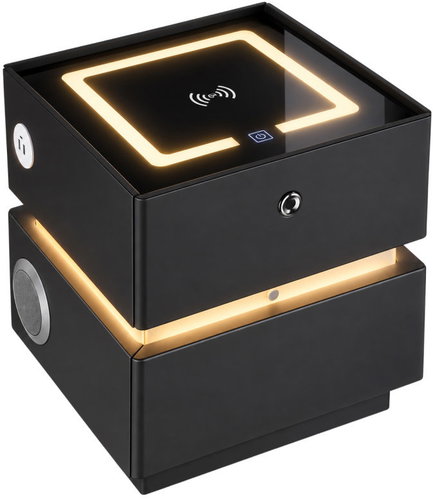 KIK KX2634 Bedside Table with Wireless Charging, Speakers and Fingerprint Lock, Black - Night Stand - Main image