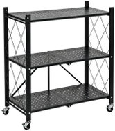ModernHome LTR3-1 folding metal shelving unit on castors, 3 shelves, 71 × 34 × 90cm, black - Shelving Unit