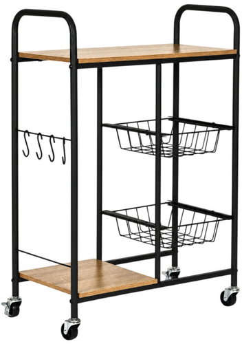 ModernHome GIC-KO85-15 mobile kitchen shelving unit with pull-out baskets, brown/black Main image ModernHome GIC-KO85-15 mobile kitchen shelving unit with pull-out baskets, brown/black - Cart - Main image