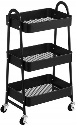 APT CA48B mobile metal shelving unit with 3 shelves, 77×46×31cm, black - Cart - Main image
