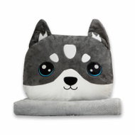 APT DA524A Plyšový polštářek s dekou 160 × 100 cm, pejsek, šedo-bílý - Soft Toy