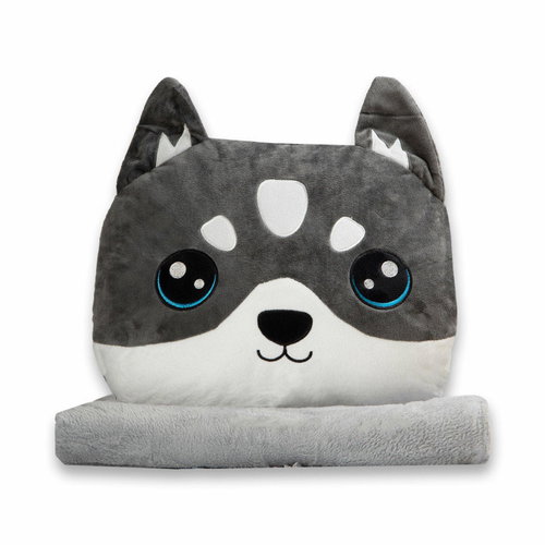 APT DA524A Plush cushion with 160×100cm blanket, dog, grey/white - Soft Toy - Main image