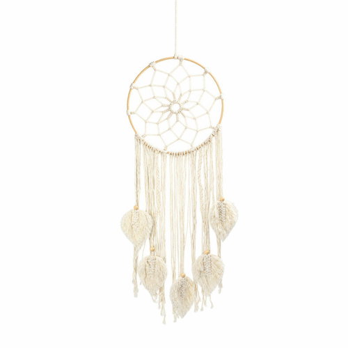 APT AG727A BOHO hanging dream catcher with bamboo ring, beige - Dreamcatcher - Main image