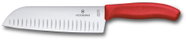 Victorinox Santoku Knife, Swiss Classic, 17cm, Plain Edge, Fluted, Red, Blister Pack - Kitchen Knife