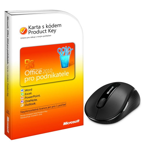 Microsoft Office 2010 pro podnikatele, CZ, produktový klíč (PKC) + Microsoft Wireless Mobile Mouse 4 - Kancelársky balík - Hlavný obrázok