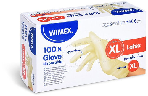 Wimex latex gloves, powder-free, natural, `XL` - 100 pcs - Medical Gloves - Main image