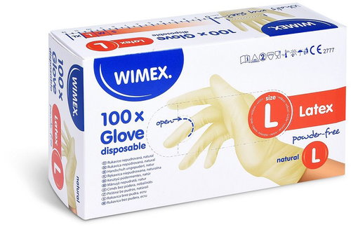 Wimex latex gloves, powder-free, natural, `L` - 100 pcs - Medical Gloves - Main image