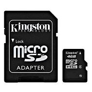 KINGSTON 4GB microSDHC Memory Card - High Capacity Class 4 + adaptér - Memory Card