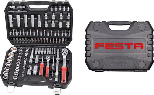 Bare set, 110 pcs, 1/4" + 1/2" plastic cover, CrV, FESTA - Socket Wrench Set - Main image