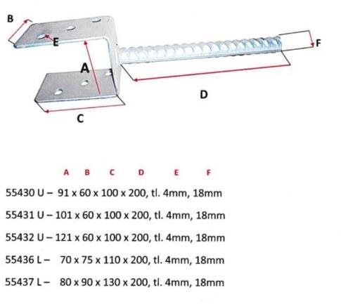 Column Foot L, 80 x 90 x 130 x 200mm, Thickness 4mm - Foot Anchor - Main image