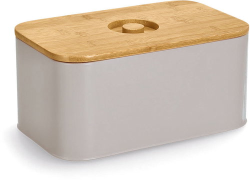 ZELLER Metal bread bin with bamboo lid, grey, 30 × 18 × 14 cm - Breadbox - Main image
