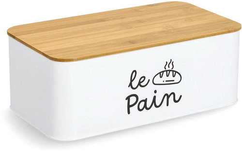ZELLER Metal bread bin with bamboo lid, white, 33,8 × 19,3 × 12,5 cm Main image ZELLER Metal bread bin with bamboo lid, white, 33,8 × 19,3 × 12,5 cm - Breadbox - Main image