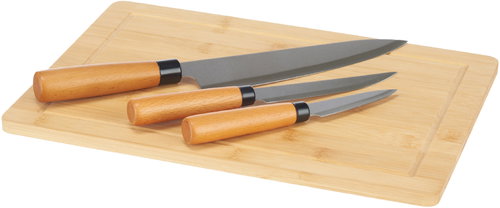 Kinvara Orva Bamboo Board with 3 Knives with Bamboo Handles - Cutting Board - Main image
