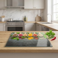 ZELLER Glass cutting board 56 × 50 cm spice motif - Cutting Board