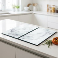 ZELLER Glass cutting board 30 × 52 cm 2 pcs white marble - Cutting Board